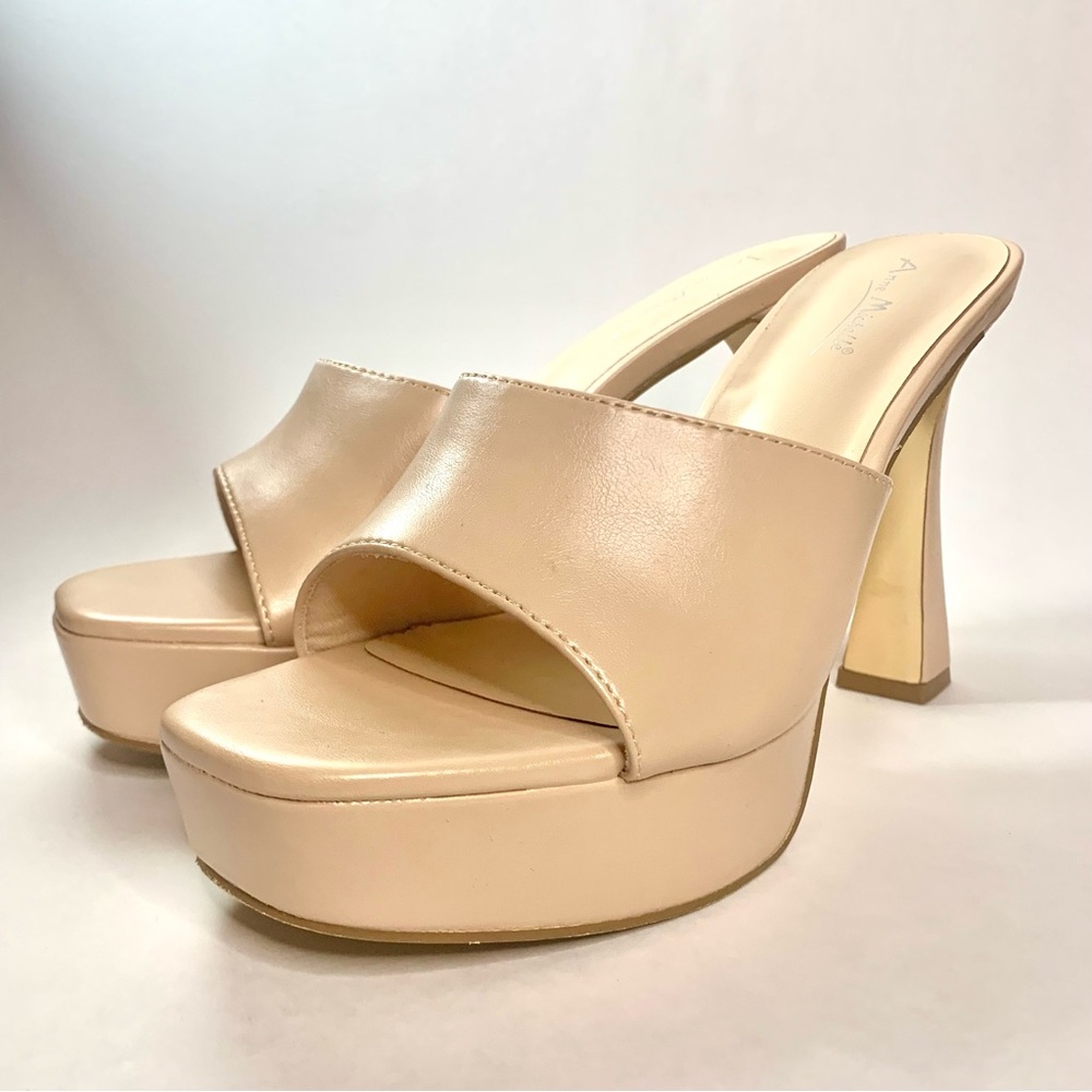Anne Michelle Open Toe Cream Slip On Platform Vacation Heels